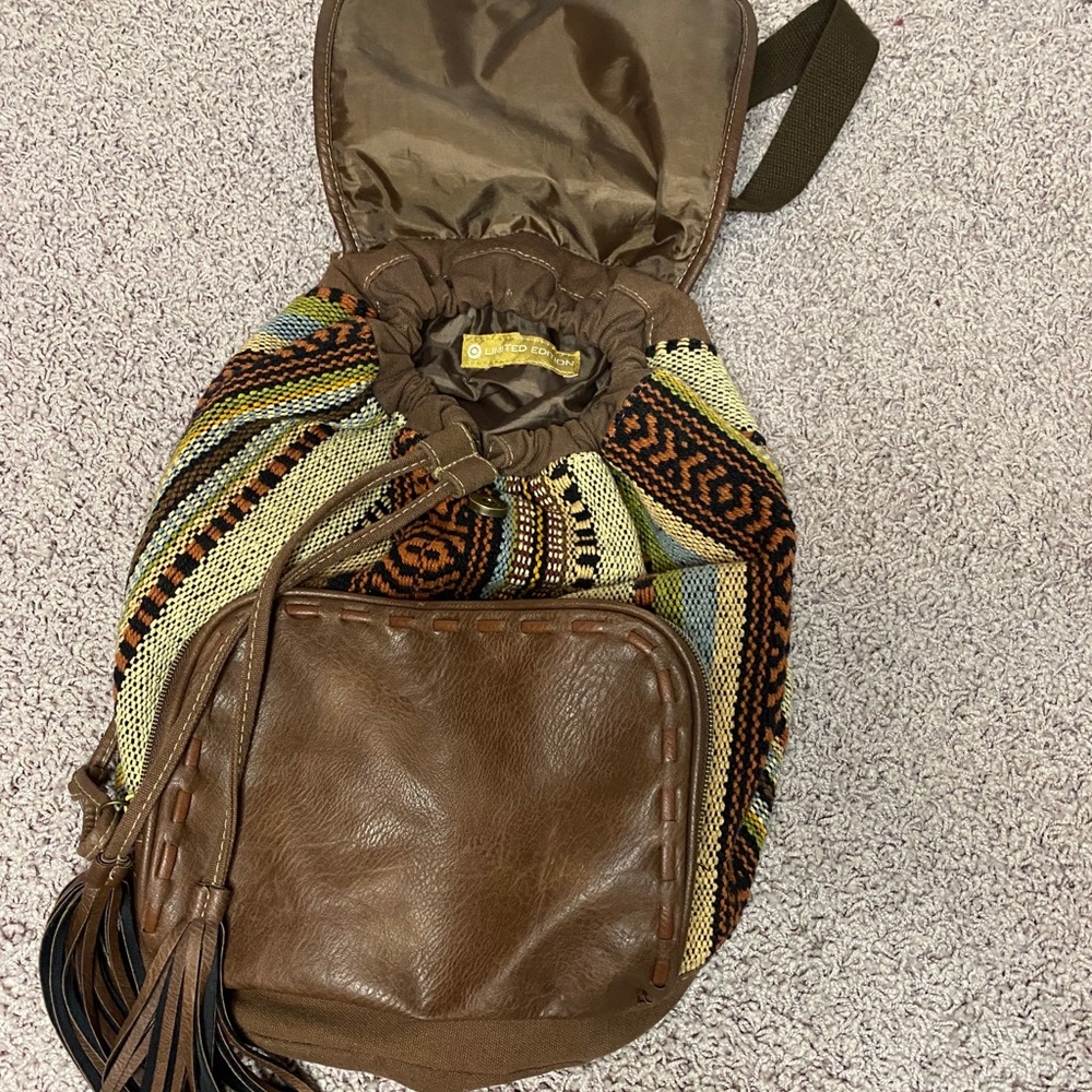 Tribal back back with faux leather